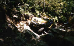 James Heirs taking the "Right" line out of the Rock Garden - Trail 2